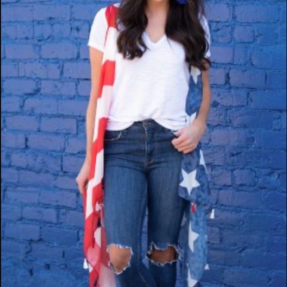 Red white blue cover up vest kimono